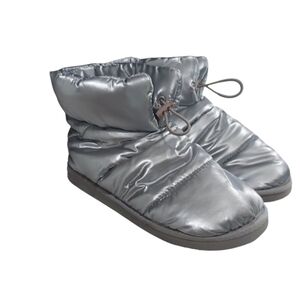 Silver Metallic Short Drawstring Bootie Slipper